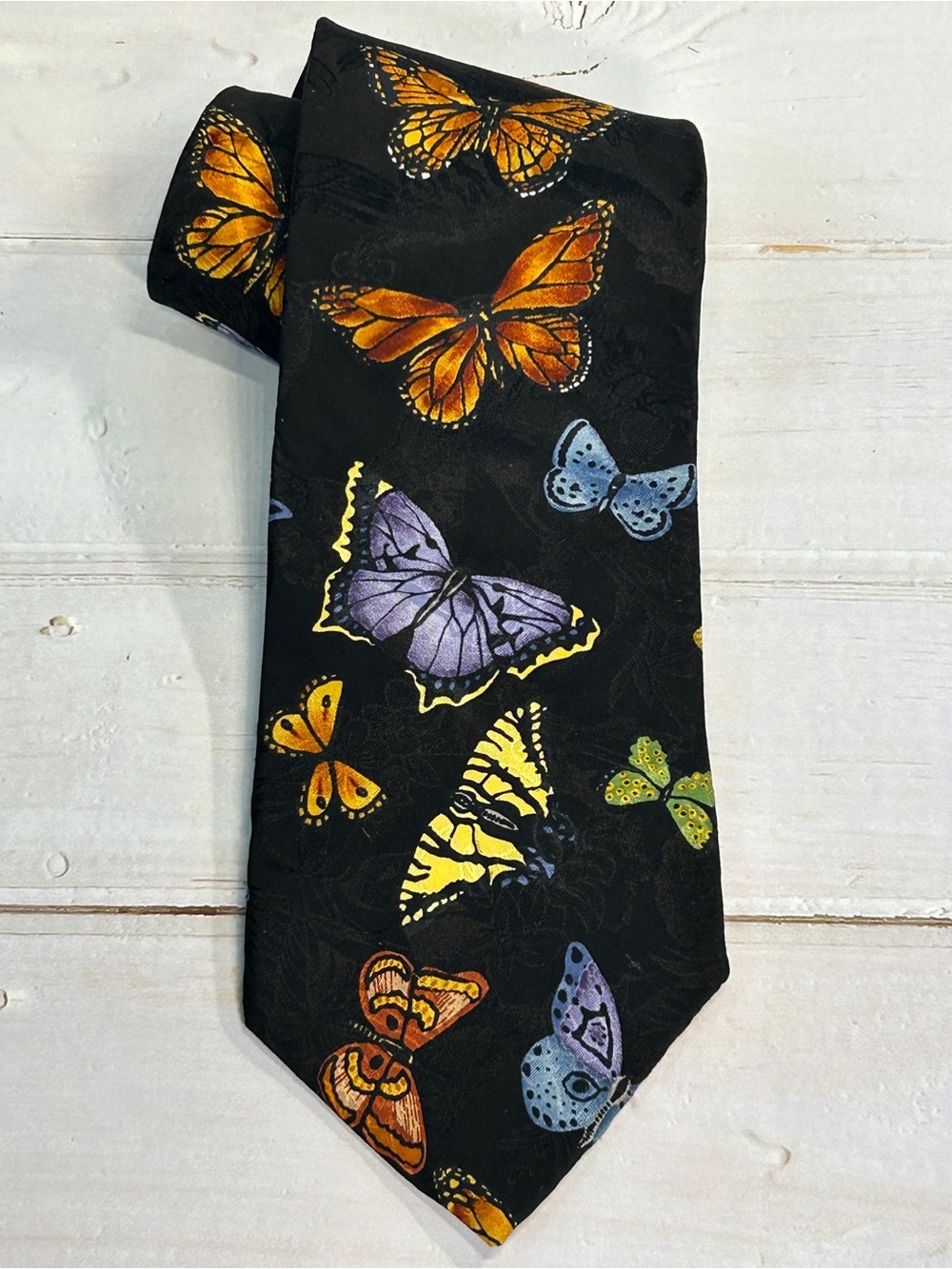 ENDANGERED SPECIES Tie Tropical Butterflies Black Butterfly Men's Silk Necktie